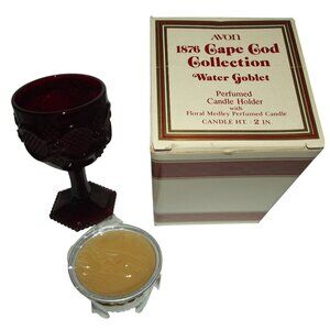 Avon 1876 Cape Cod Ruby Red Glass Water Goblet Perfumed Candle, Holder & Box #2